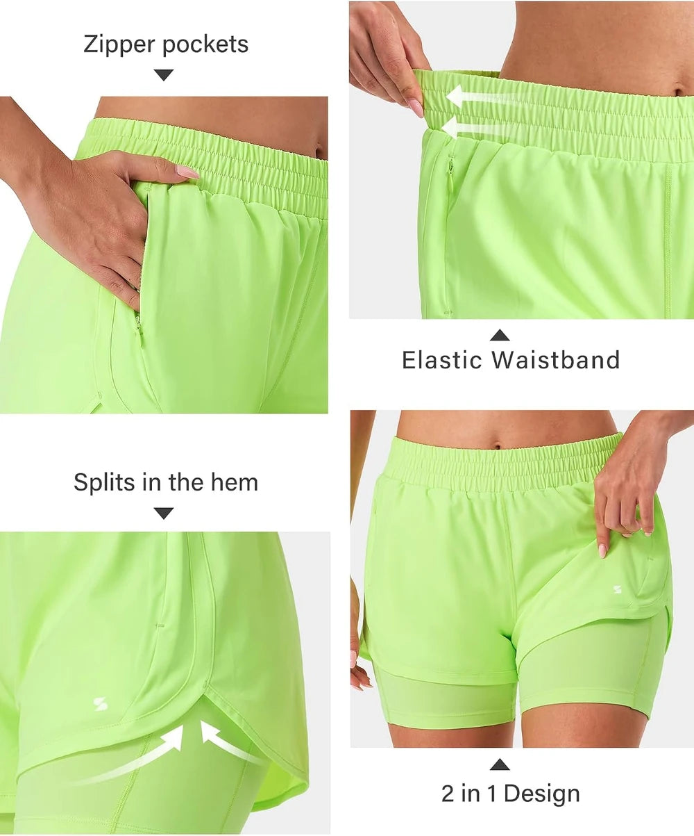 Stelle Women's High-Waist Athletic Running Shorts with Pockets