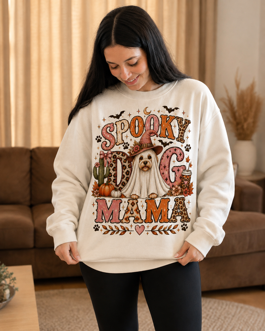 Spooky Dog Mama Halloween Sweatshirt – Cozy Fall Crewneck