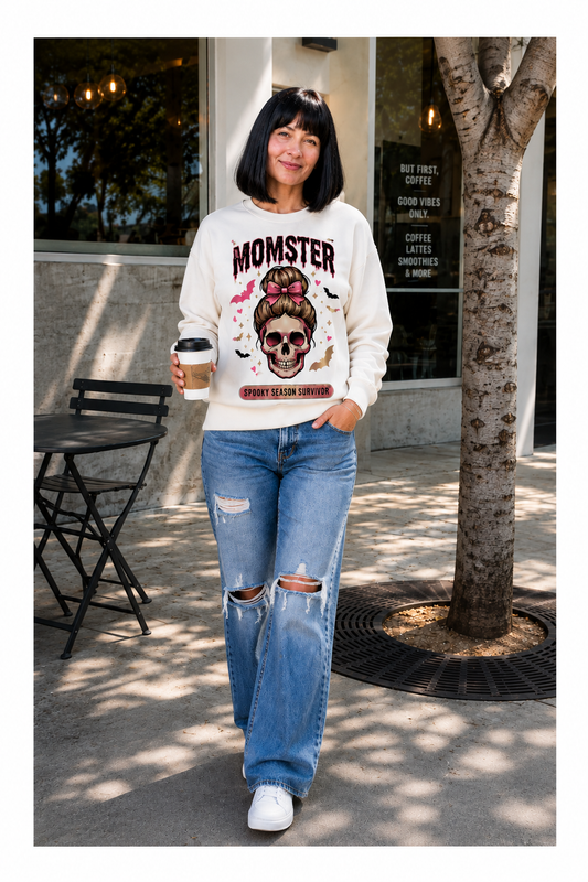 Momster Skull Mom Crewneck Sweatshirt | Halloween Momster Graphic, Spooky Season